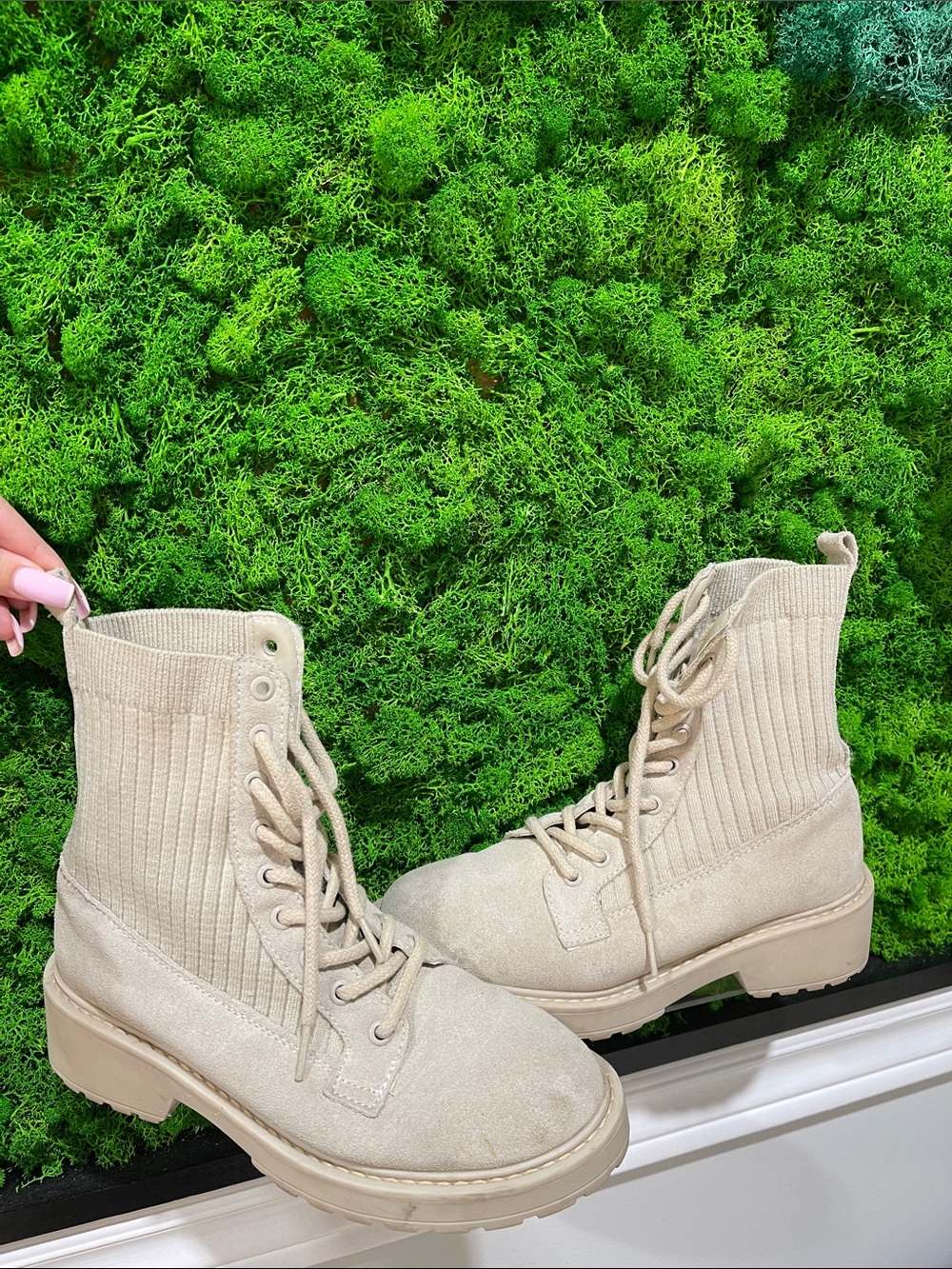 Steve Madden Taupe Knit Lace-Up Combat Boots